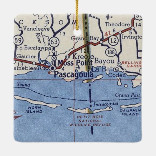 Pascagoula MS  Map Keramisch Ornament (Achterkant)