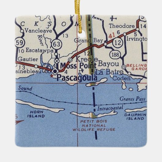 Pascagoula MS  Map Keramisch Ornament (Voorkant)
