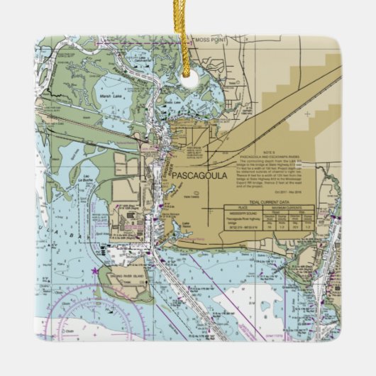 Pascagoula MS Nautical Chart Keramisch Ornament (Voorkant)