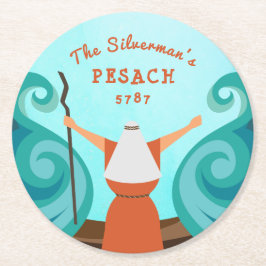 Pascha Blauw Blauwgroen Bruin Custom Familienaam J Ronde Kartonnen Onderzetter