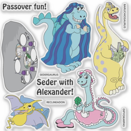 Pascha Dinosaurus Seder Custom Shaped Stickers (Voorkant)