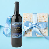 Pascha Seder Agaat Blauw Goud Hebreeuws Wijn Etiket
