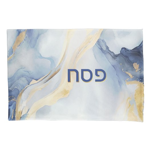 Pascha Seder Blue & Faux Gold Agaat gepersonalisee Kussensloop (Voorkant)