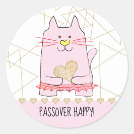 Pascha Sticker Ronde Roze Kat Ballerina