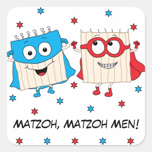 Pascha Sticker Square "Matzoh, Matzoh Mannen!" (Voorkant)