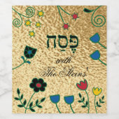 Pascha Wijnfles Etiket Bloemen en Pesach (Enkel label)