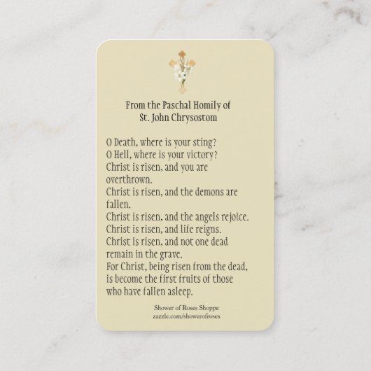 Paschal Prayer Heilige Kaart voor paasreligie Visitekaartje (Achterkant)