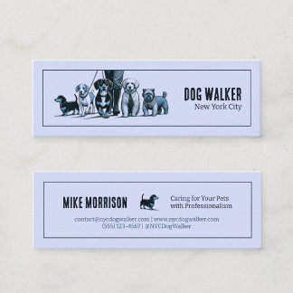 paseador de perros mascotas vintage 1920 azul mini visitekaartje