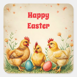  Pasen 3 Little Chicken Holiday Collectie Vierkante Sticker