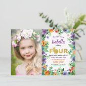 Pasen 4e verjaardagsfeest foto uitnodiging (Staand voorkant)