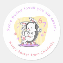Pasen 67 Six Seven Schattig Konijn Meisje School K Ronde Sticker