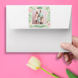 Pasen Aangepaste foto Pastel Roze & Groene Bloemen Vierkante Sticker