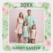 Pasen Aangepaste foto Pastel Roze & Groene Bloemen Vierkante Sticker (Voorkant)