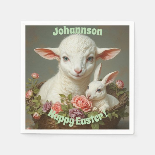  Pasen Aangepaste Personaliseer Lam & Bunny Servet (Voorkant)