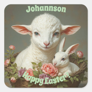  Pasen Aangepaste Personaliseer Lam & Bunny Vierkante Sticker
