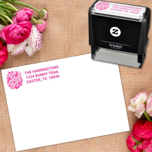 Pasen Aangepaste Tekst Pastelbloemen & Paaseieren Zelfinktende Stempel