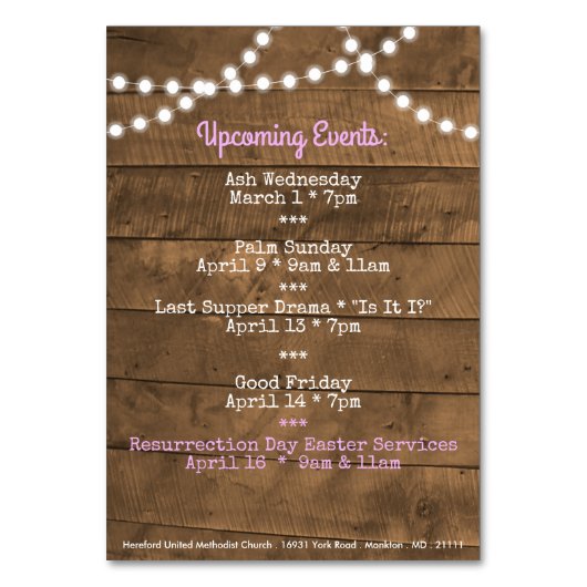 Pasen Aankomende Evenementen Kerktafel Kaart (Achterkant)