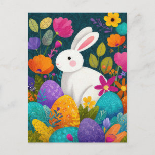 Pasen Ansichtkaart met Bloemen en Paashaas Briefkaart