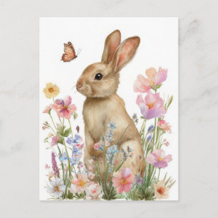 Pasen Ansichtkaart met Bloemen en Paashaas Briefkaart