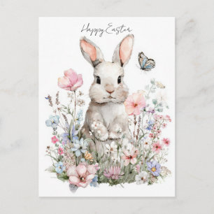 Pasen Ansichtkaart met Bloemen en Paashaas Briefkaart