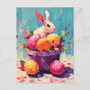 Pasen Ansichtkaart met Bloemen en Paashaas Briefkaart