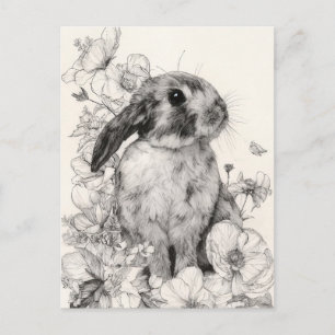 Pasen Ansichtkaart met Bloemen en Paashaas Briefkaart