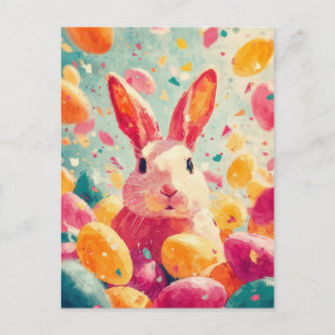 Pasen Ansichtkaart met Bloemen en Paashaas Briefkaart
