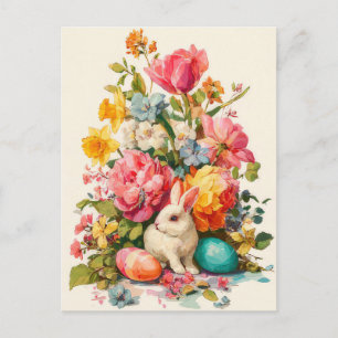Pasen Ansichtkaart met Bloemen en Paashaas Briefkaart