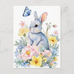 Pasen Ansichtkaart met Bloemen en Paashaas Briefkaart
