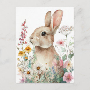 Pasen Ansichtkaart met Bloemen en Paashaas Briefkaart