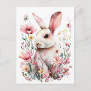Pasen Ansichtkaart met Bloemen en Paashaas Briefkaart