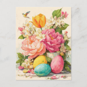 Pasen Ansichtkaart met Bloemen en Paashaas Briefkaart