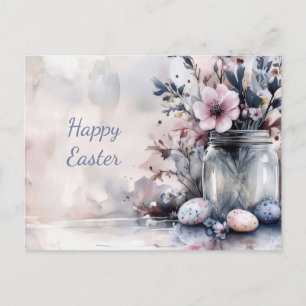 Pasen Ansichtkaart met Paaseieren en Bloemen Briefkaart
