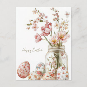 Pasen Ansichtkaart met Paaseieren en Bloemen Briefkaart