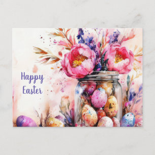 Pasen Ansichtkaart met Paaseieren en Bloemen Briefkaart