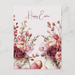 Pasen Ansichtkaart met Paaseieren en Bloemen Briefkaart