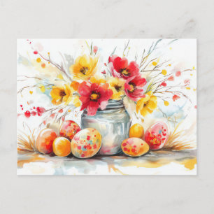 Pasen Ansichtkaart met Paaseieren en Bloemen Briefkaart