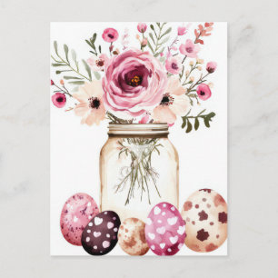 Pasen Ansichtkaart met Paaseieren en Bloemen Briefkaart
