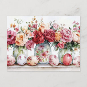 Pasen Ansichtkaart met Paaseieren en Bloemen Briefkaart