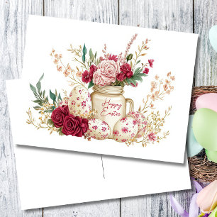 Pasen Ansichtkaart met Paaseieren en Bloemen Briefkaart