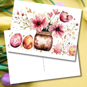 Pasen Ansichtkaart met Paaseieren en Bloemen Briefkaart