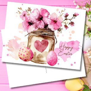 Pasen Ansichtkaart met Paaseieren en Bloemen Briefkaart