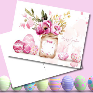 Pasen Ansichtkaart met Paaseieren en Bloemen Briefkaart