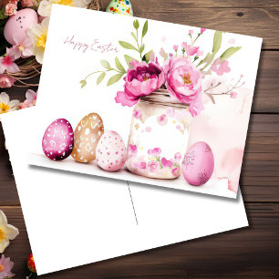 Pasen Ansichtkaart met Paaseieren en Bloemen Briefkaart