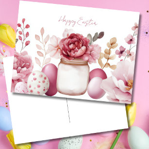 Pasen Ansichtkaart met Paaseieren en Bloemen Briefkaart