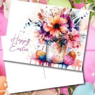 Pasen Ansichtkaart met Paaseieren en Bloemen Briefkaart