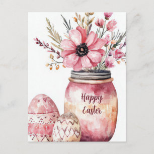 Pasen Ansichtkaart met Paaseieren en Bloemen Briefkaart