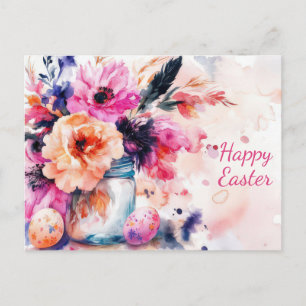 Pasen Ansichtkaart met Paaseieren en Bloemen Briefkaart