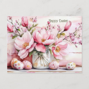 Pasen Ansichtkaart met Paaseieren en Bloemen Briefkaart
