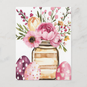 Pasen Ansichtkaart met Paaseieren en Bloemen Briefkaart